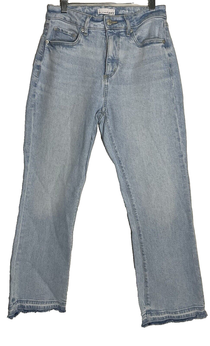 Loft Light Wash Mid Rise Straight Leg Jeans Frayed Hem Size 2